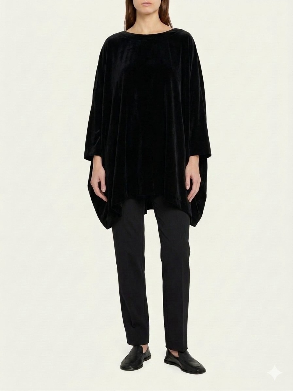 Eskandar Small Medium Silk-Blend Black Velvet Oversized Tunic Top England